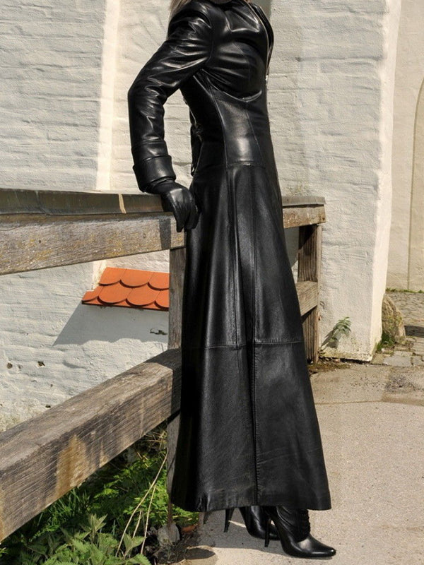 Faux Leather Long Jacket--Clearance