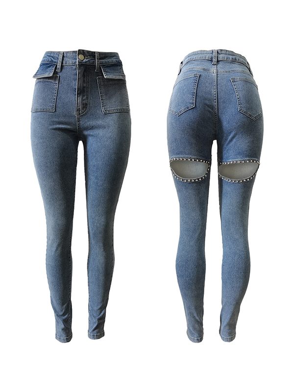 Studded Cutout-Back Jeans