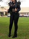 Faux-Leather Frilled Jacket